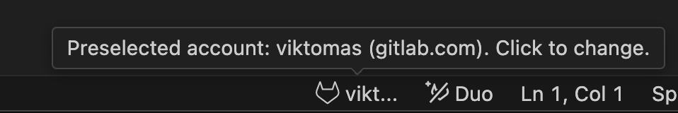 Status bar for a user with multiple GitLab accounts, with one preselected.